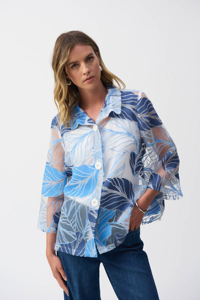 Joseph Ribkoff Novelty Leaf-Print Trapeze Jacket 251135 – IBHANA