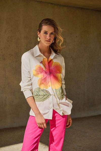 Joseph Ribkoff Embroidered Flower Cotton Shirt 251938 S25 – IBHANA