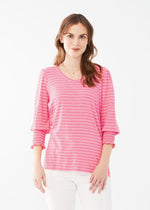 FDJ Striped V-Neck Top With Smocked Cuffs d3260476 S24
