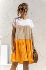 Treschic Color Block Round Neck Ruffle Hem Dress Style T3275S