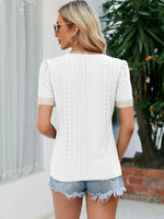Treschic Contrast V-Neck Puff Sleeve Top Style T0793S
