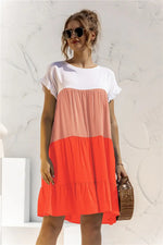 Treschic Color Block Round Neck Ruffle Hem Dress Style T3275S