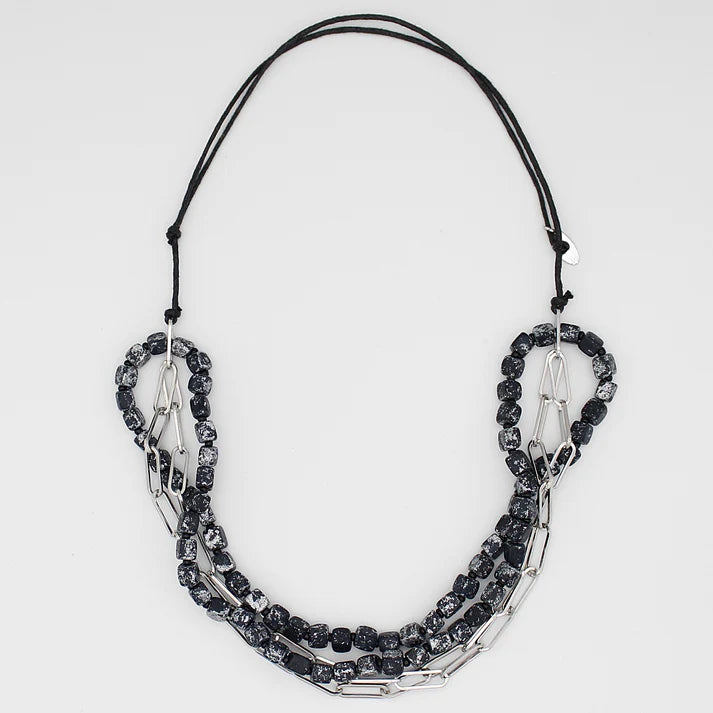 Sylca Nora Wood and Chain Link Necklace SD24N01