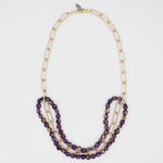 Sylca Purple Esther Wood and Chain Link Necklace SD24N02