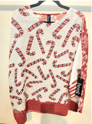 Berek Holiday Crinkle Candy Canes Top Style P17810Y