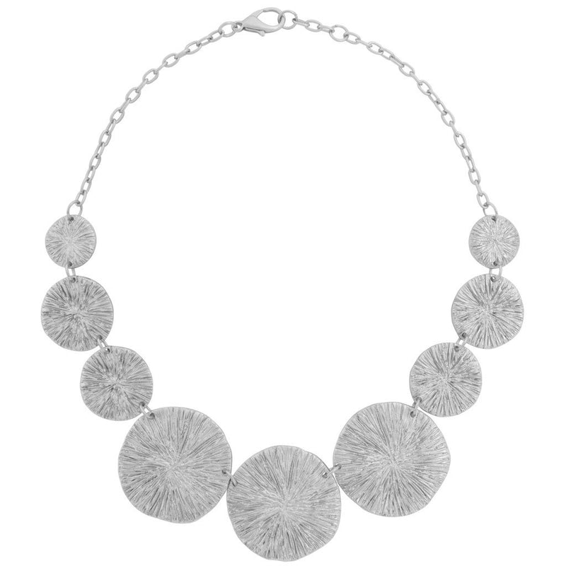Karine Sultan large circular bark texture silver necklace - N63235.4