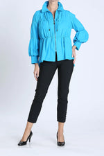 IC Collection Shirred Sleeve Zip-Up Blouson Jacket Style 1395J