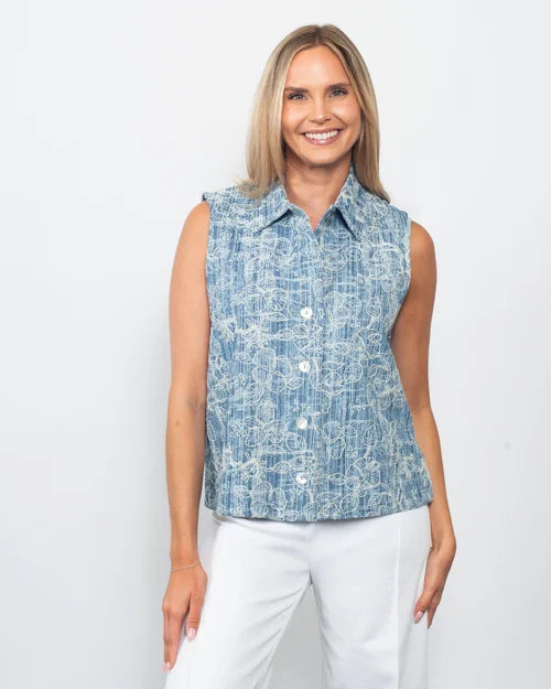Snoskins Embroidered Denim Collared Vest 29750-26
