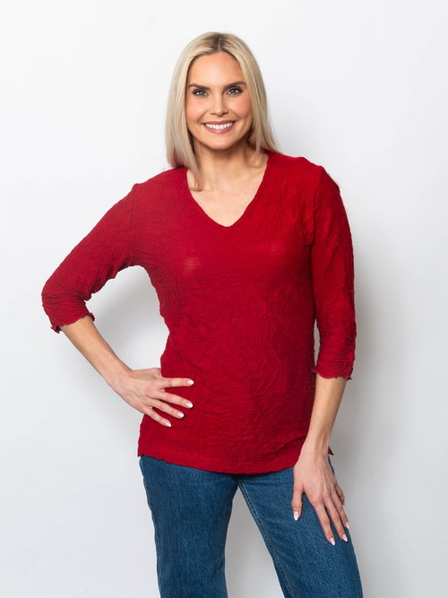 Snoskins Printed Dreamcatcher V-Neck Ruched Sleee Top 22672-F25