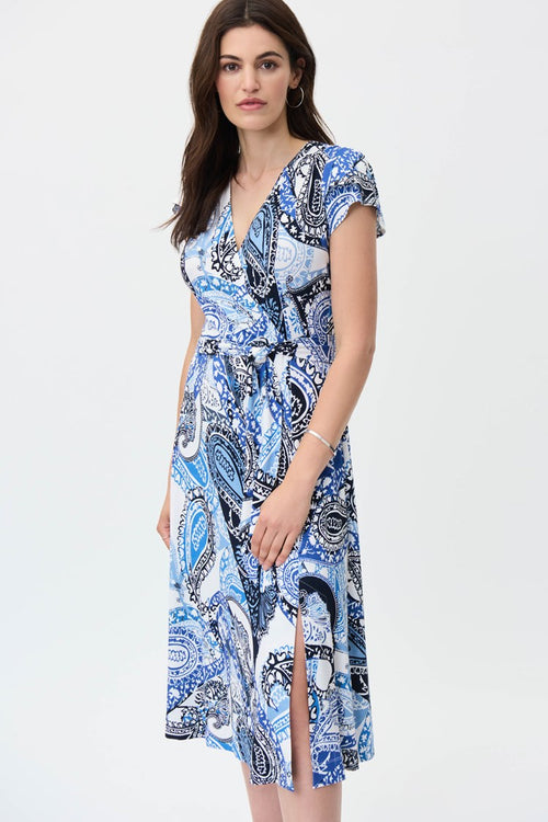 Joseph Ribkoff Printed Jersey Fit And Flare Wrap Dress Style 231298