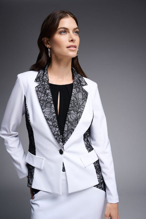 Joseph Ribkoff Silky Knit And Lace Fitted Blazer Style 231743