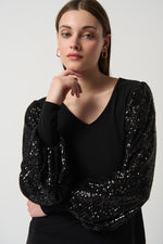 Joseph Ribkoff Silky Knit Sequins Puff Sleeve Top Style 234130