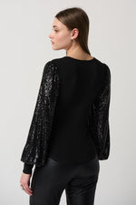 Joseph Ribkoff Silky Knit Sequins Puff Sleeve Top Style 234130