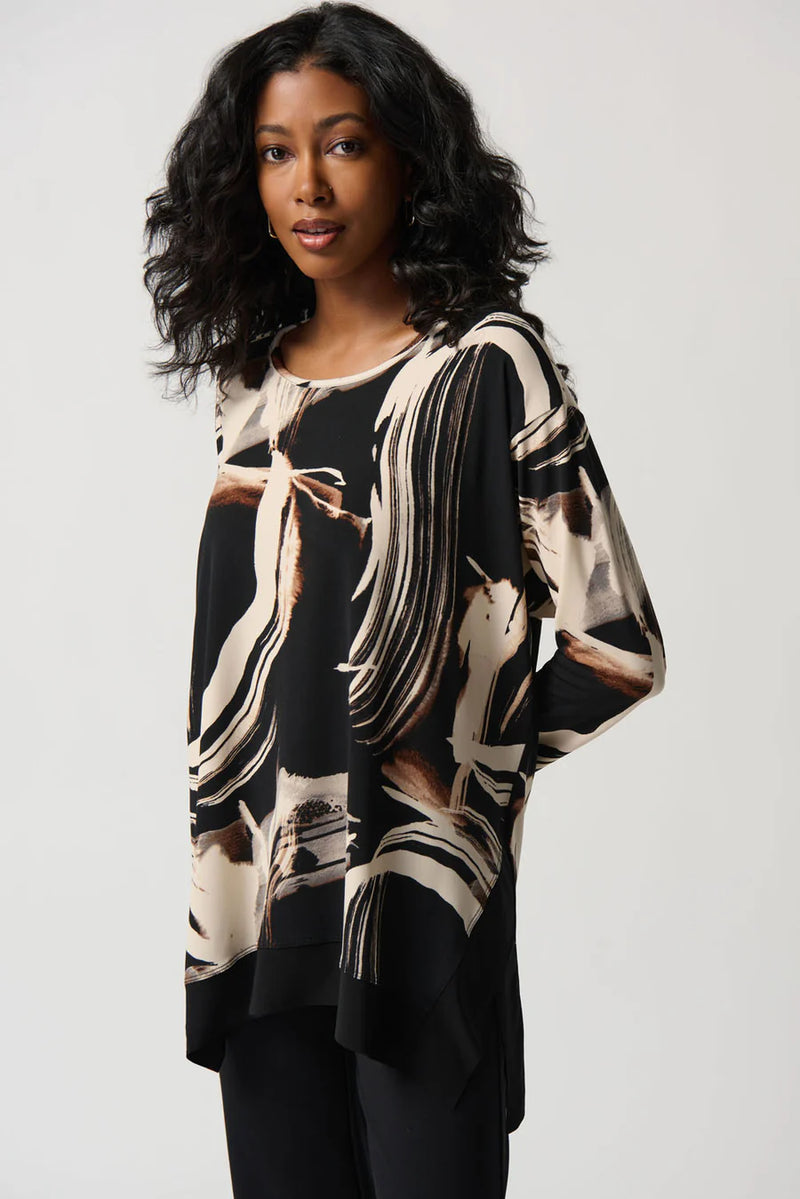 Joseph Ribkoff Black/Multi Abstract Print Boxy Top Style 234141