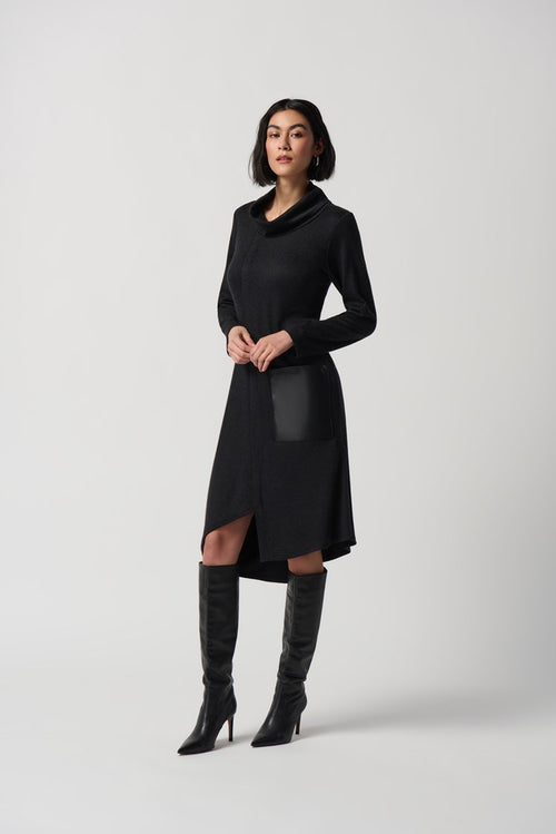 Joseph Ribkoff Sweater Knit Dress With Faux Leather Patched Pockets Style 234160