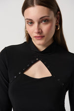 Joseph Ribkoff Silky Knit Top With Embellished Cutout Neckline Style 234195
