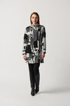 Joseph Ribkoff Wording Print Jacquard Knit Coat With Stand Collar Style 234206