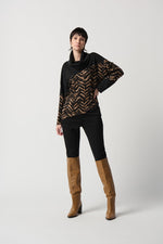 Joseph Ribkoff Printed Jacquard Knit Top With Faux Leather Trim Style 234209