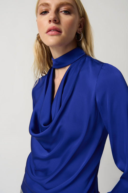 Joseph Ribkoff Satin Top With Mock Collar and Cowl Neckline Style 234221