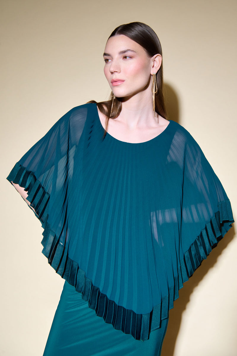 Joseph Ribkoff Silky Knit Sheath Dress With Chiffon Pleated Overlay 234705