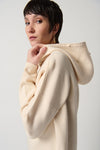 Joseph Ribkoff Sweater With Faux Fur Hood And Pompoms Style 234921