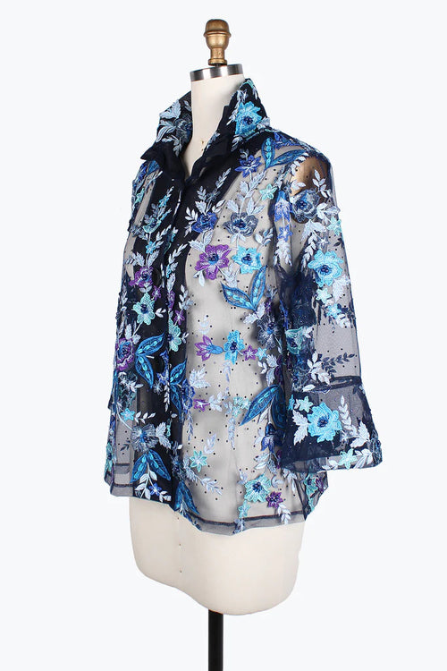 Damee Floral Embroidery Mesh Jacket 2380-BLU