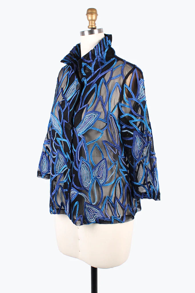 Damee Floral abstract soutache jacket 2395-Blu