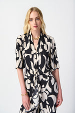 Joseph Ribkoff Abstract Print Woven Front Tie Blouse 241098