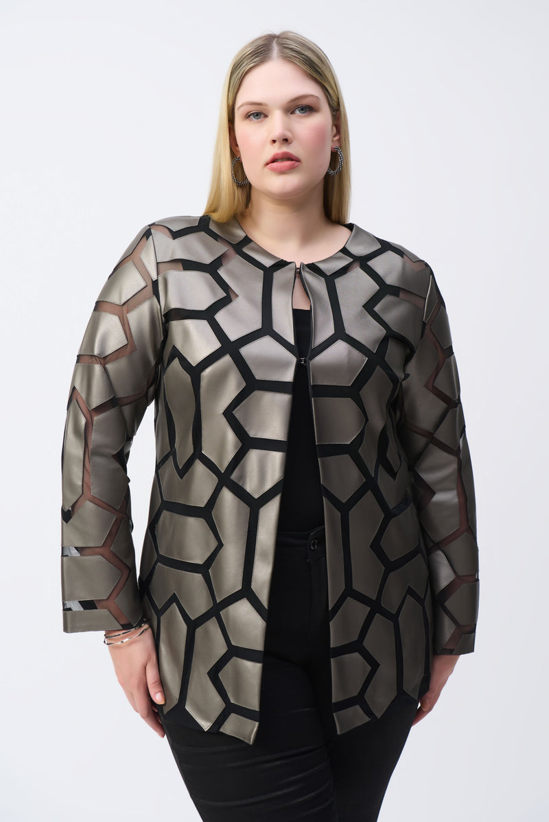 Joseph Ribkoff Laser-Cut Leatherette on Mesh Jacket 241905F24