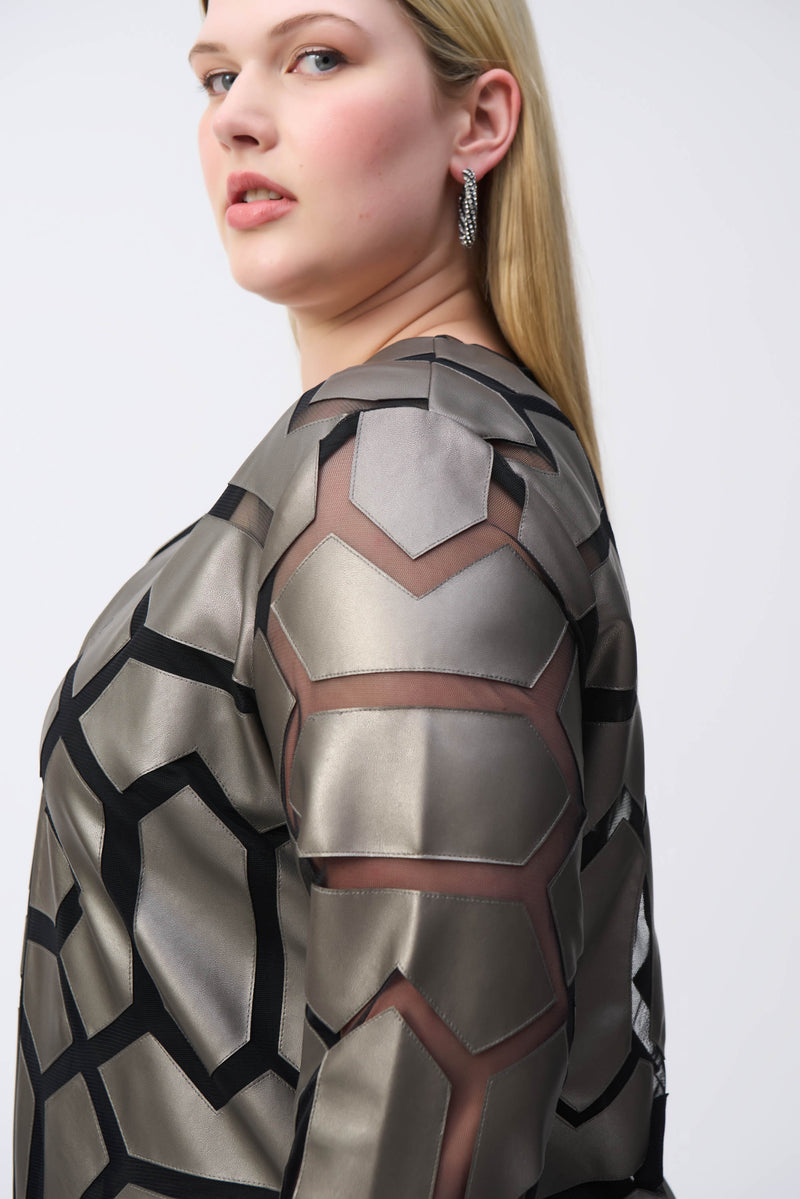 Joseph Ribkoff Laser-Cut Leatherette on Mesh Jacket 241905F24