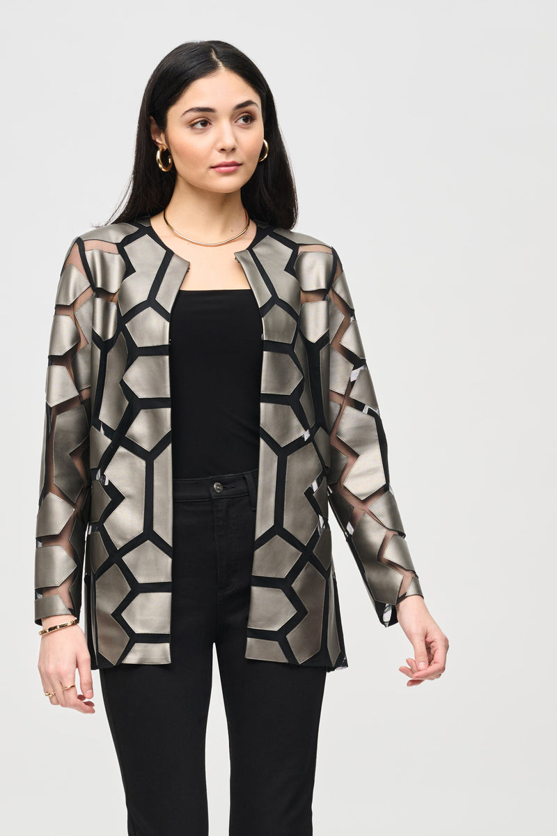 Joseph Ribkoff Laser-Cut Leatherette on Mesh Jacket 241905F24