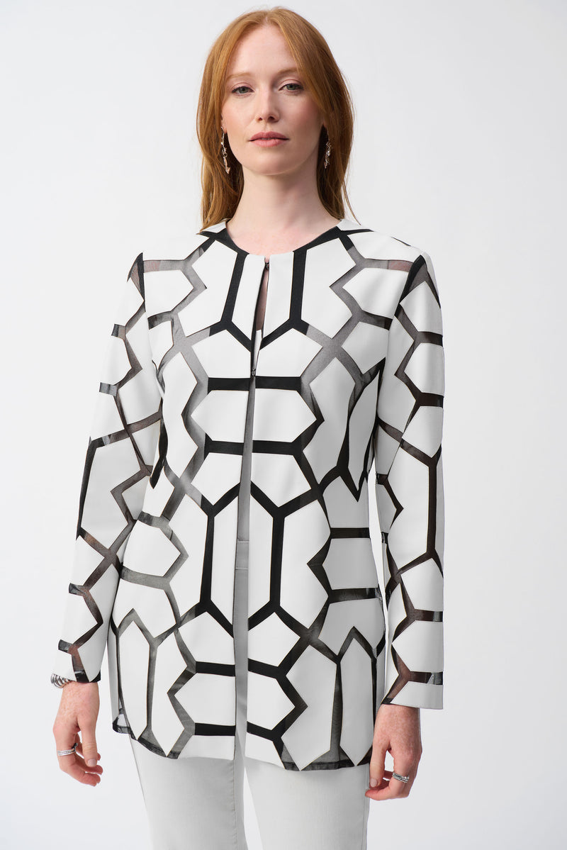 Joseph Ribkoff Laser-Cut Leatherette on Mesh Jacket 241905S25