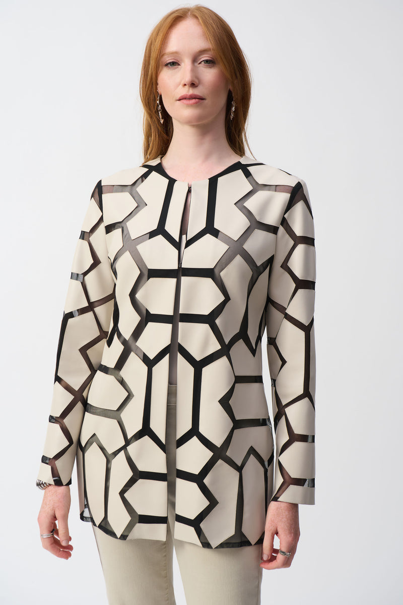 Joseph Ribkoff Laser-Cut Leatherette on Mesh Jacket 241905S25