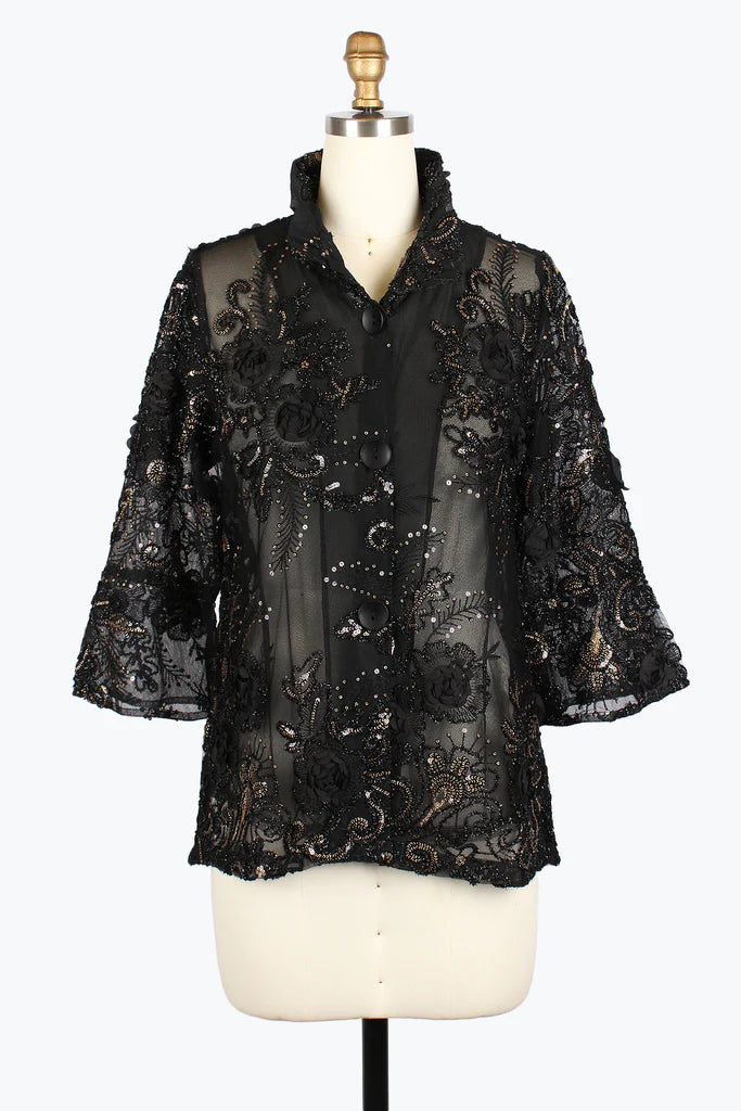 Damee 2421-BLK S25 Sequened Flower Mesh Jacket