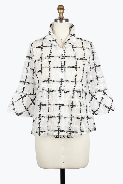 Damee 2424-RSG, WHT S25Sparkling Grid Peplum Jacket