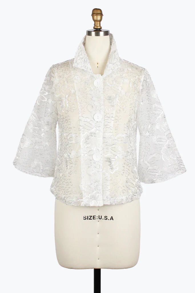 Damee 2426-WHT, S25 Metallic embroidery Cropped Jacket