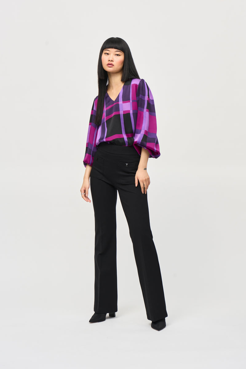 Joseph Ribkoff Satin Abstract Plaid Print Top 243058