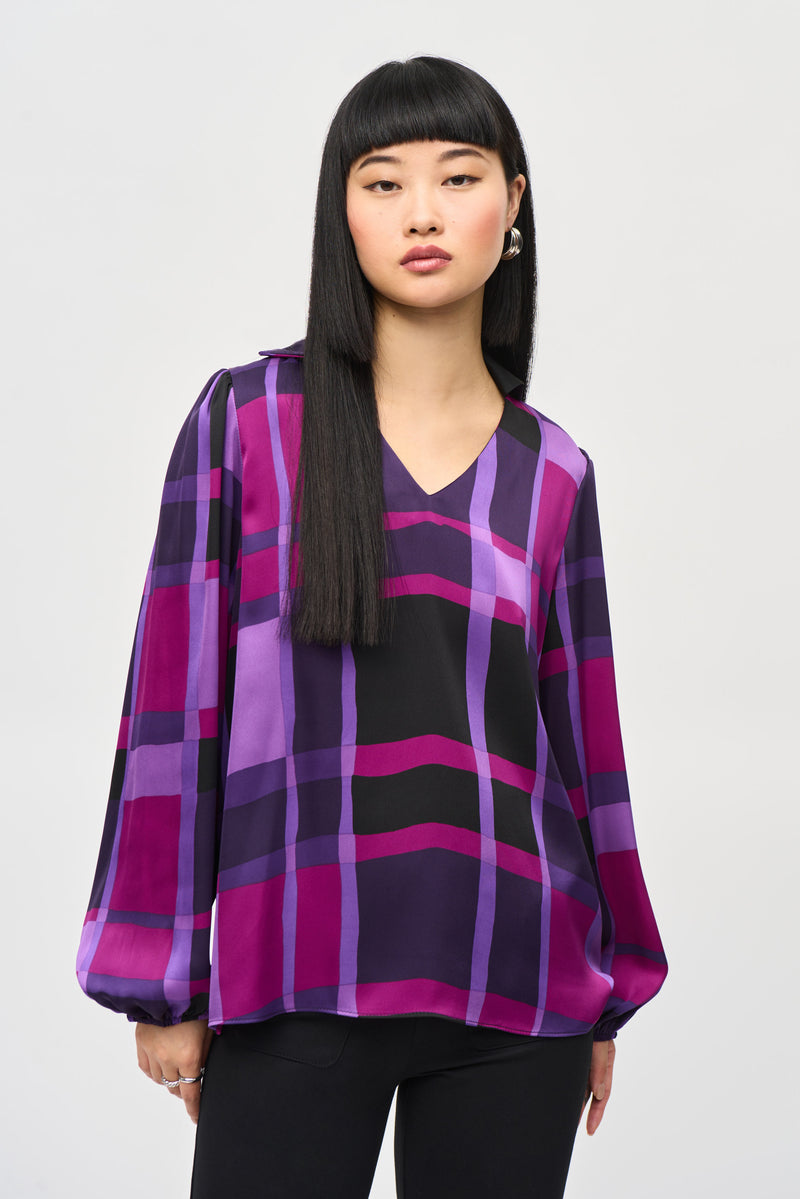 Joseph Ribkoff Satin Abstract Plaid Print Top 243058