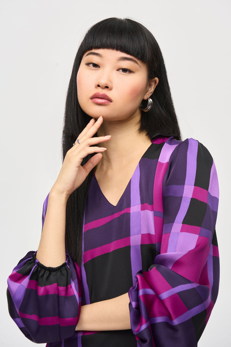 Joseph Ribkoff Satin Abstract Plaid Print Top 243058