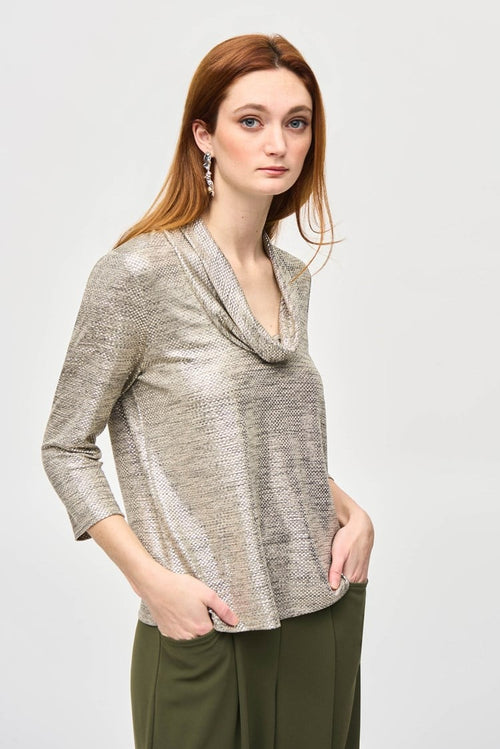 Joseph Ribkoff Foiled Knit Cowl Collar Top F243167