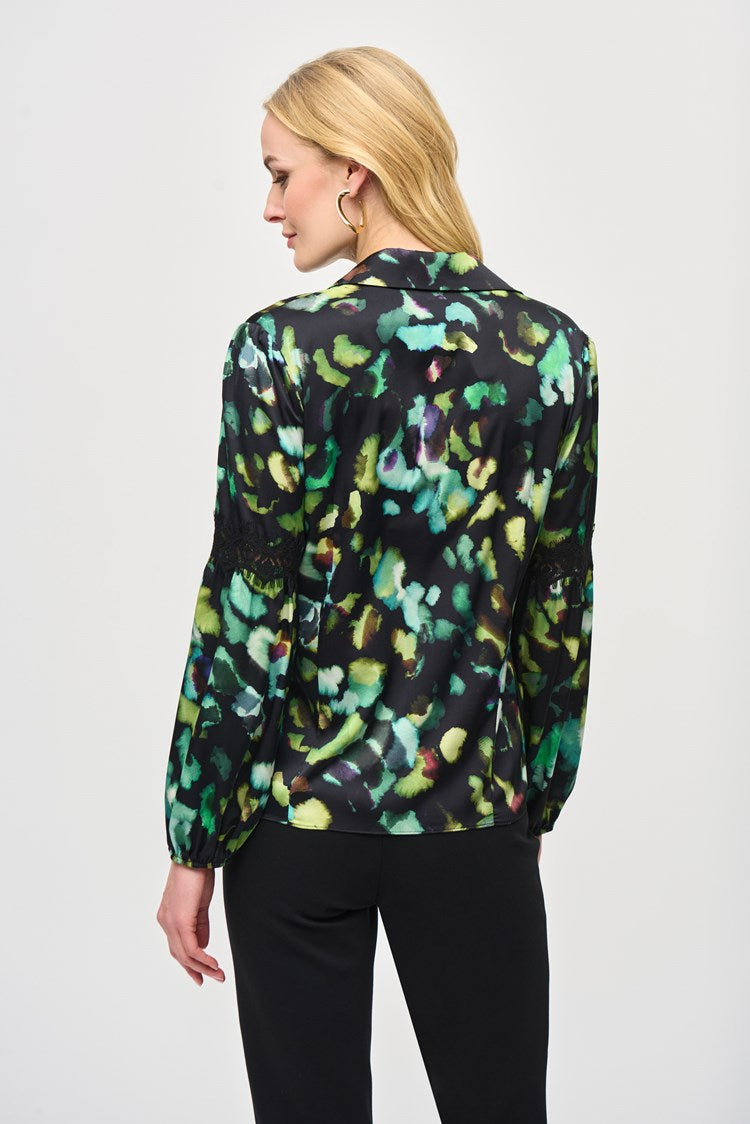 New arrival - Joseph Ribkoff Satin Abstract Print Button-Down Blouse 243205