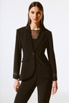 Joseph Ribkoff Signature | Silky Knit and Rhinestone Mesh Blazer 243752S25