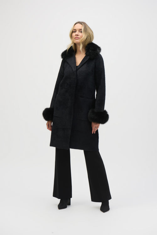 Joseph Ribkoff Feather Yarn and Faux Fur Sweater Coat 243923 F25