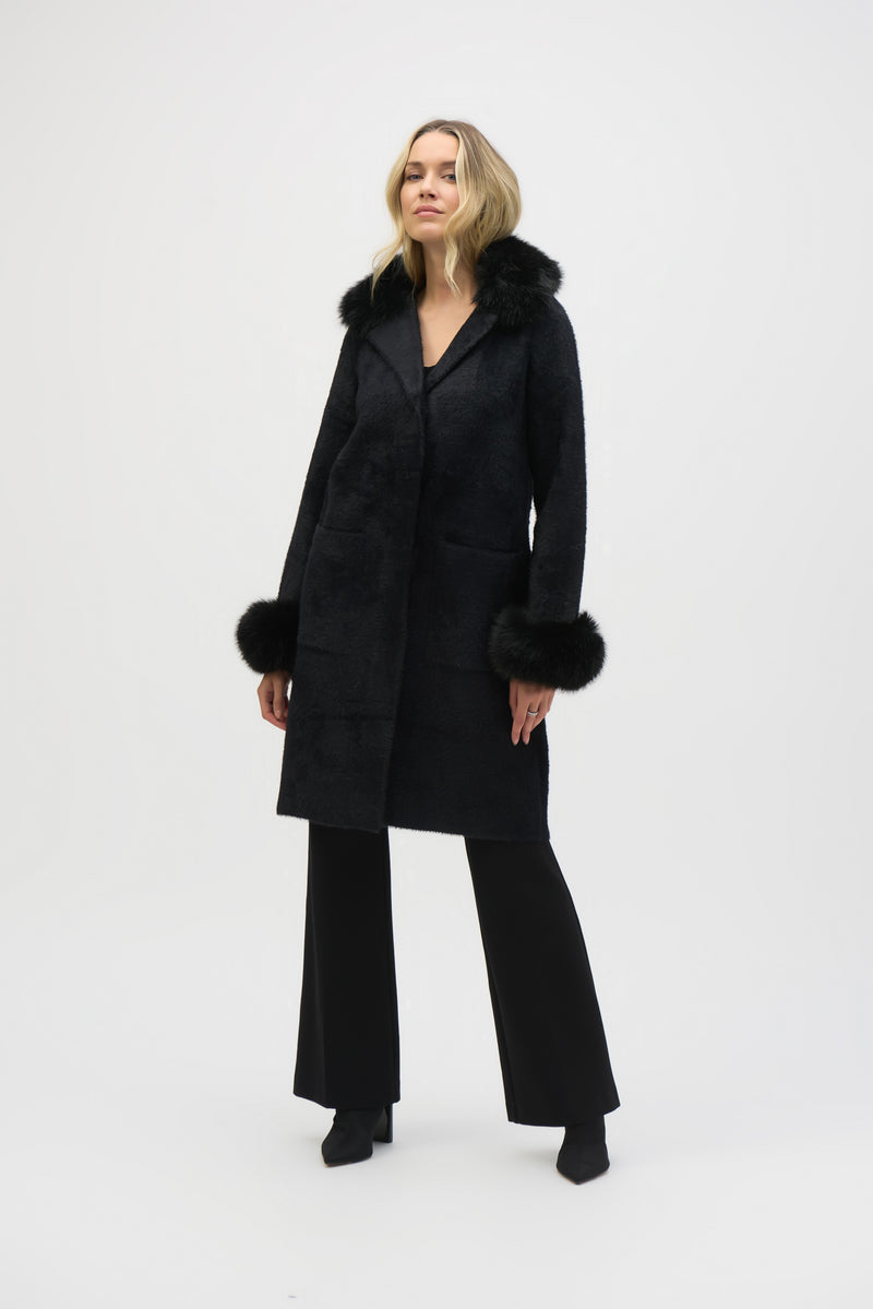 Joseph Ribkoff Feather Yarn and Faux Fur Sweater Coat 243923 F25