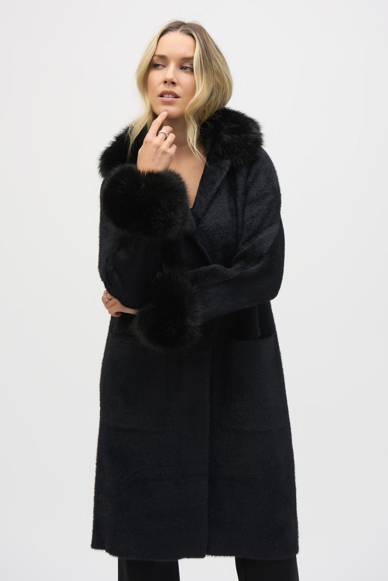Joseph Ribkoff Feather Yarn and Faux Fur Sweater Coat 243923 F25