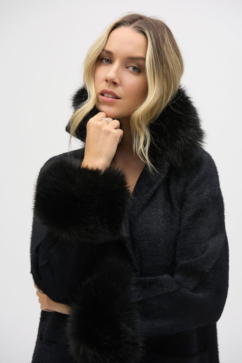 Joseph Ribkoff Feather Yarn and Faux Fur Sweater Coat 243923 F25