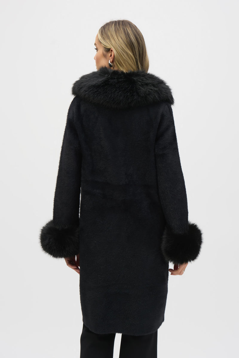 Joseph Ribkoff Feather Yarn and Faux Fur Sweater Coat 243923 F25