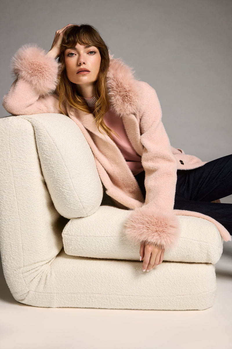 Joseph Ribkoff Feather Yarn and Faux Fur Sweater Coat 243923 F25