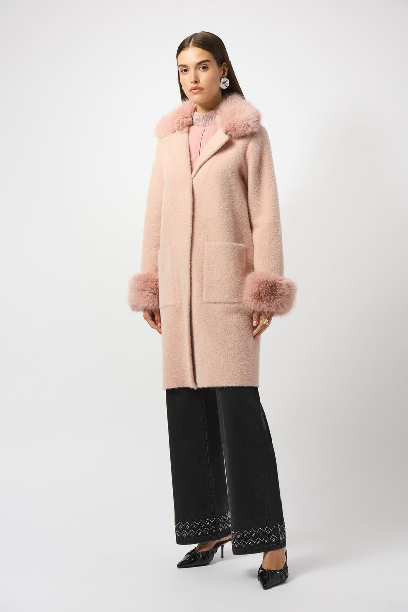Joseph Ribkoff Feather Yarn and Faux Fur Sweater Coat 243923 F25