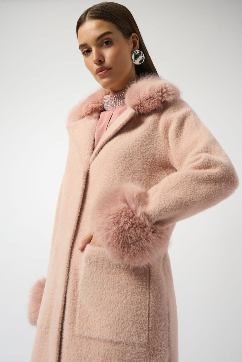 Joseph Ribkoff Feather Yarn and Faux Fur Sweater Coat 243923 F25